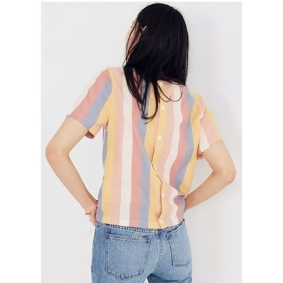 Madewell • Button-Back Tie Tee in Sherbet Stripe - Picture 1 of 11
